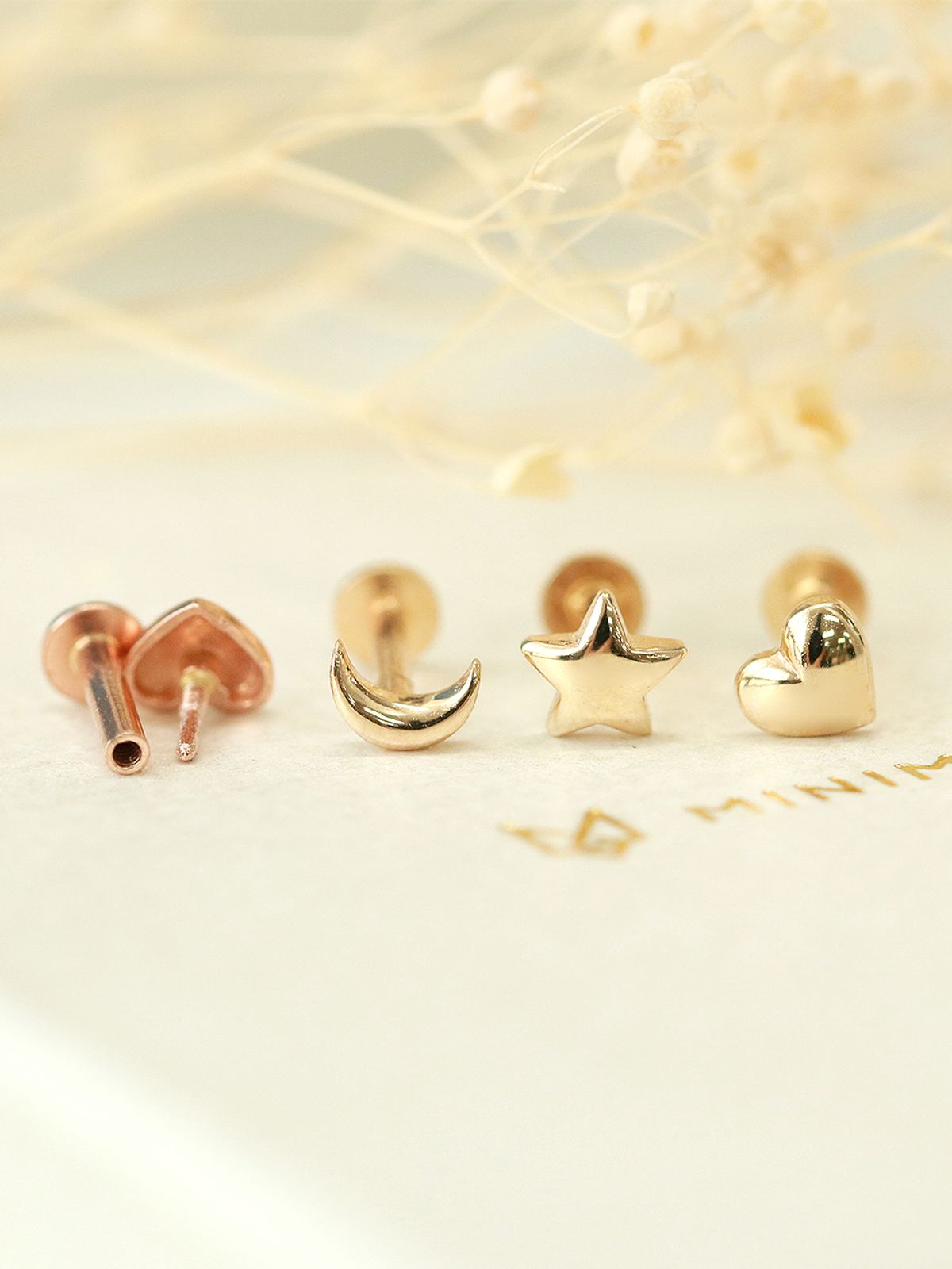 미니멀피어싱(MINIMALPIERCING) [0.8mm]14K 인터널 미니 통통 달 별 하트 라블렛 피어싱 귀걸이
