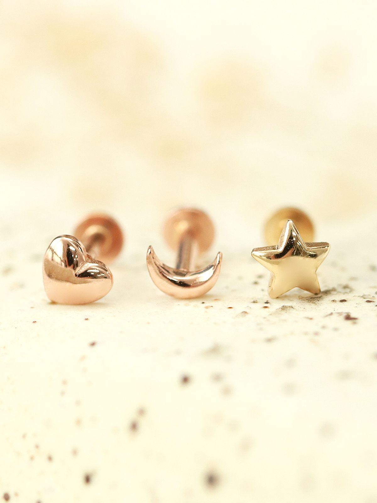 미니멀피어싱(MINIMALPIERCING) [0.8mm]14K 인터널 미니 통통 달 별 하트 라블렛 피어싱 귀걸이