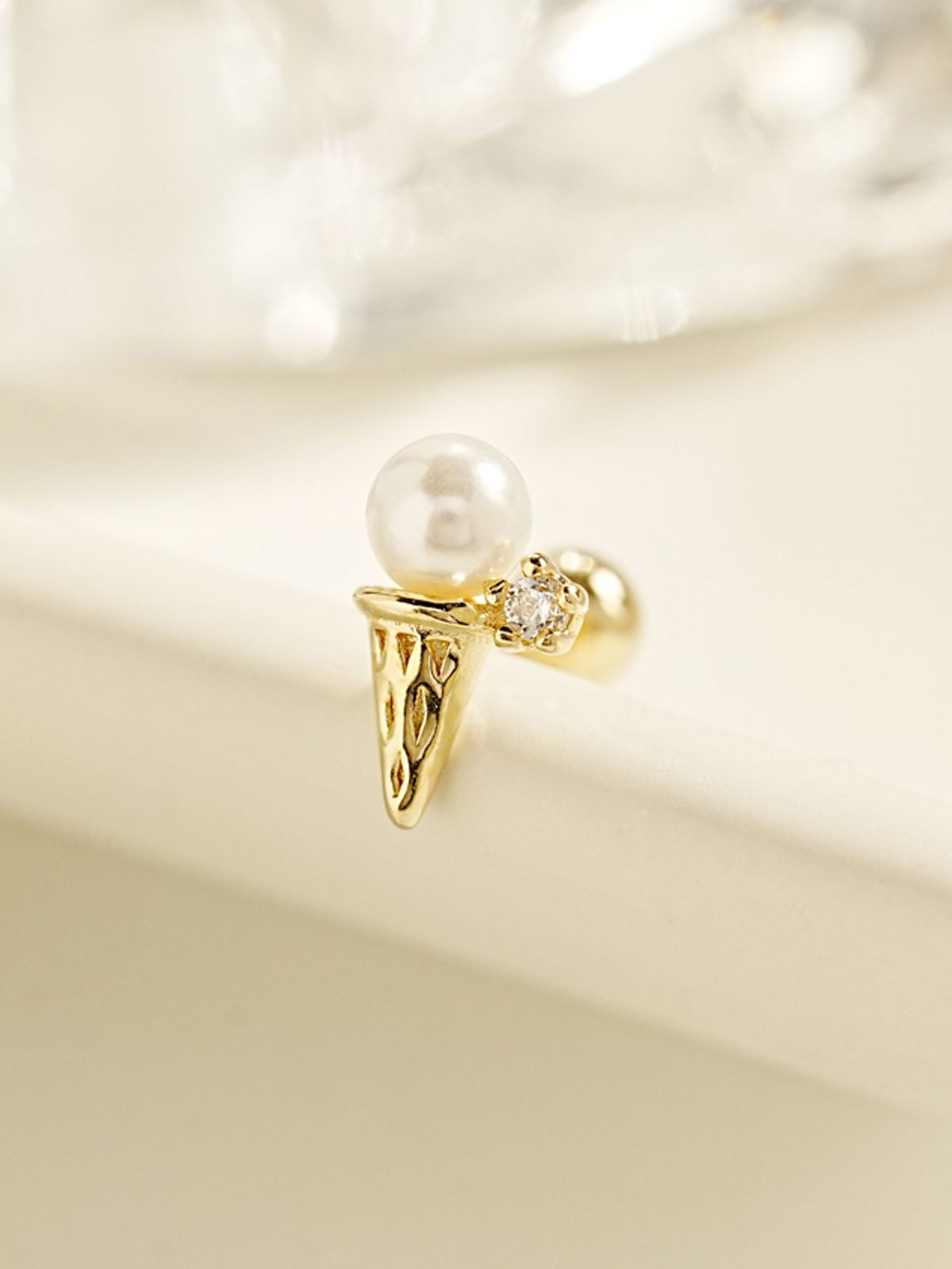 미니멀피어싱(MINIMALPIERCING) 14K 진주 아이스크림 피어싱 귀걸이