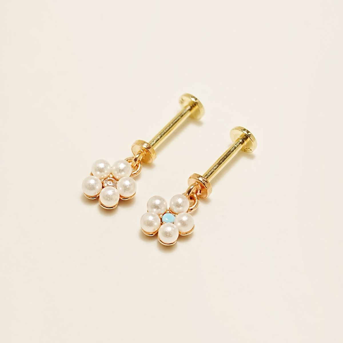 미니멀피어싱(MINIMALPIERCING) [0.8mm]14K 인터널 진주 플라워 큐빅 드롭 라블렛 피어싱 귀걸이