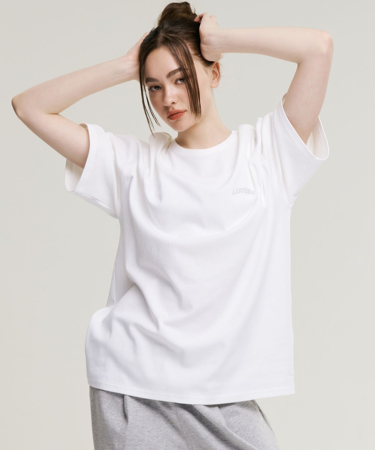 레이지비(LAZYBEE) 파워 리프팅 오버핏 숏 슬리브 W 화이트