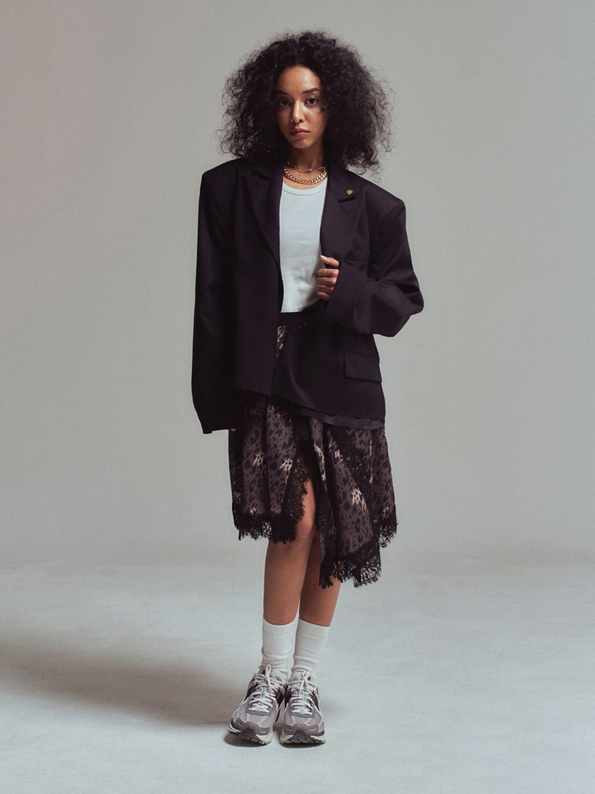 에르에르(ERER) Leopard unbalanced skirt Brown