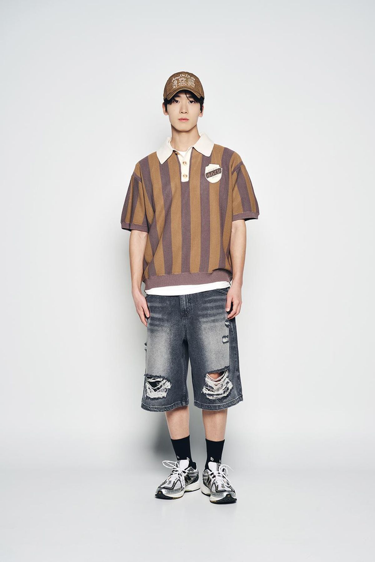 아크메드라비(ACME DE LA VIE) COLLAR POINT STRIPE SHORT SLEEVE KNIT (3COLOR)