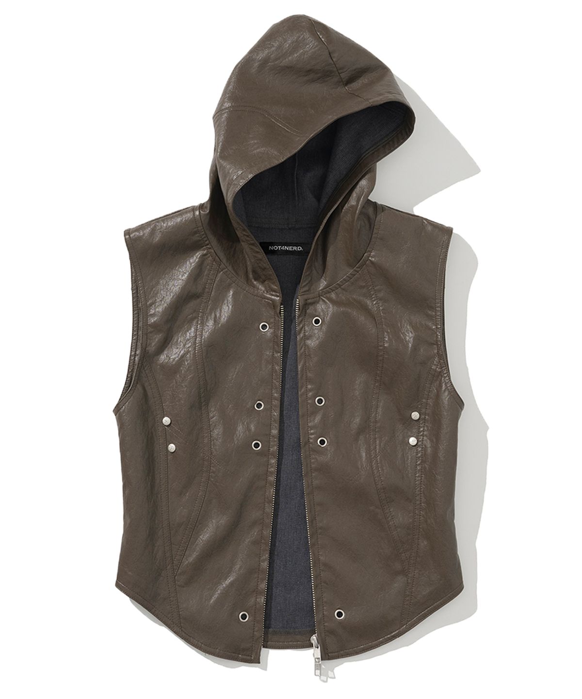 낫포너드(NOT4NERD) W Eyelet Leather Hood Vest - Brown