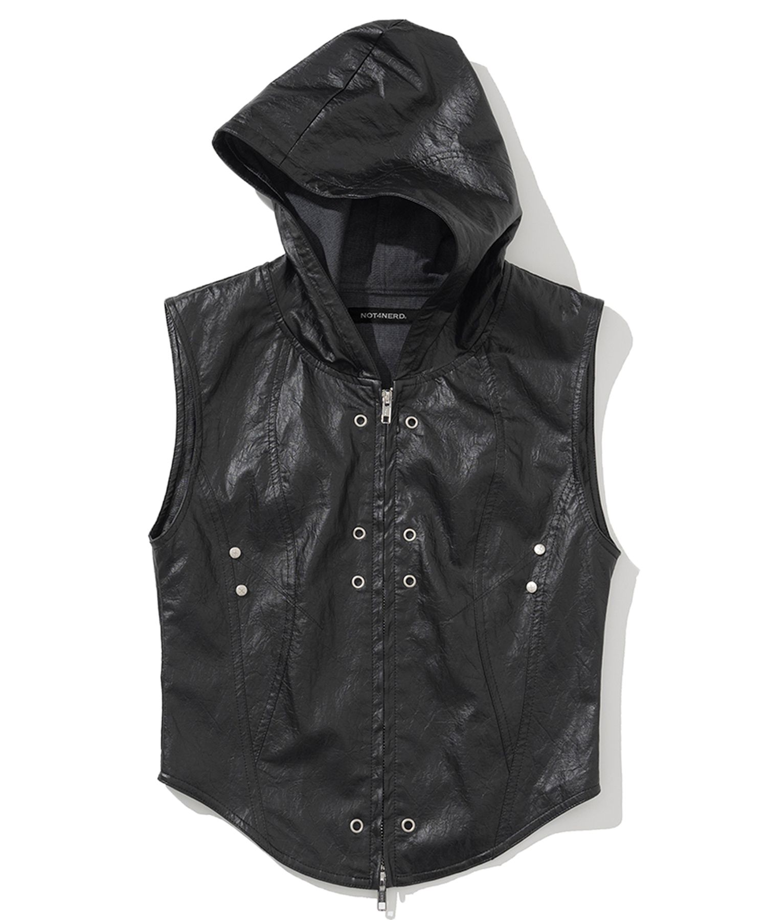 MUSINSA | NOT4NERD W Eyelet Leather Hood Vest - Black