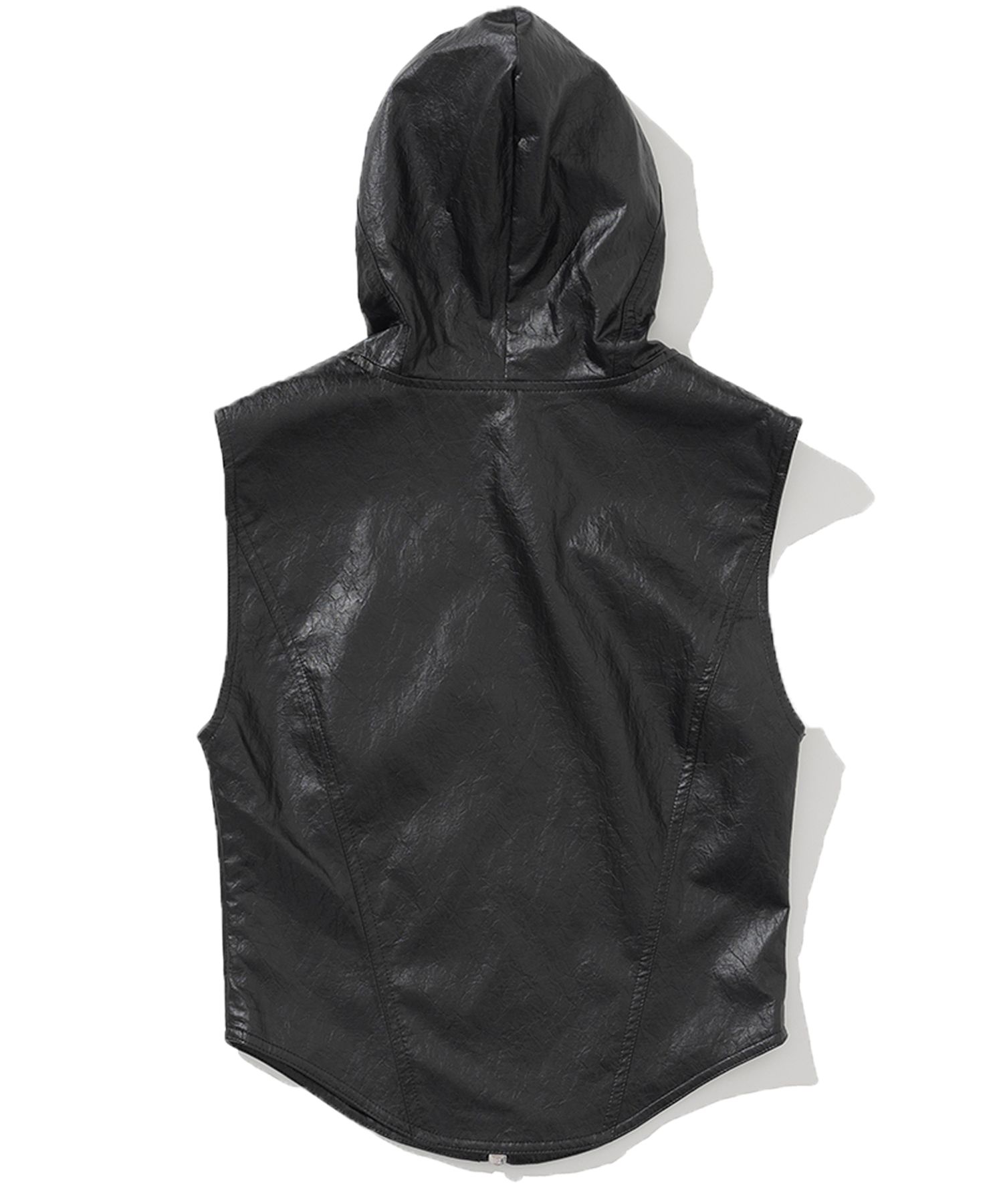 MUSINSA | NOT4NERD W Eyelet Leather Hood Vest - Black