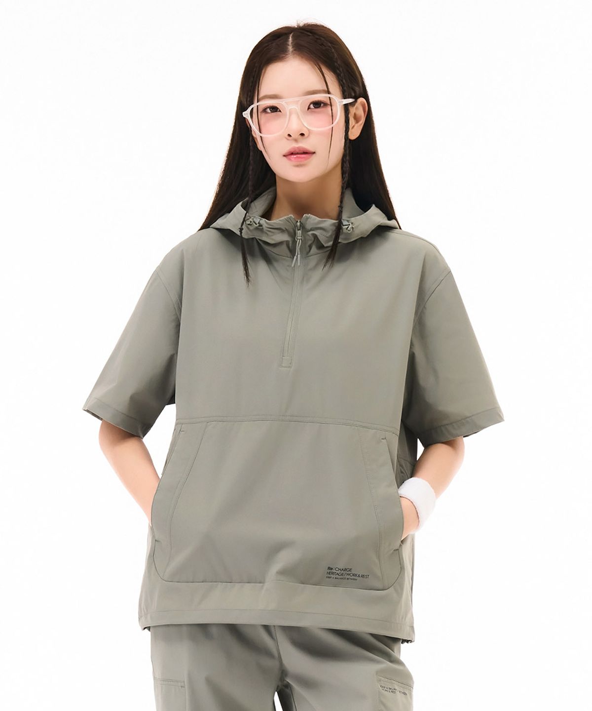 체이스컬트(CHASECULT) 공용 쿨 스트레치 후드 반팔 아노락 티셔츠-카키