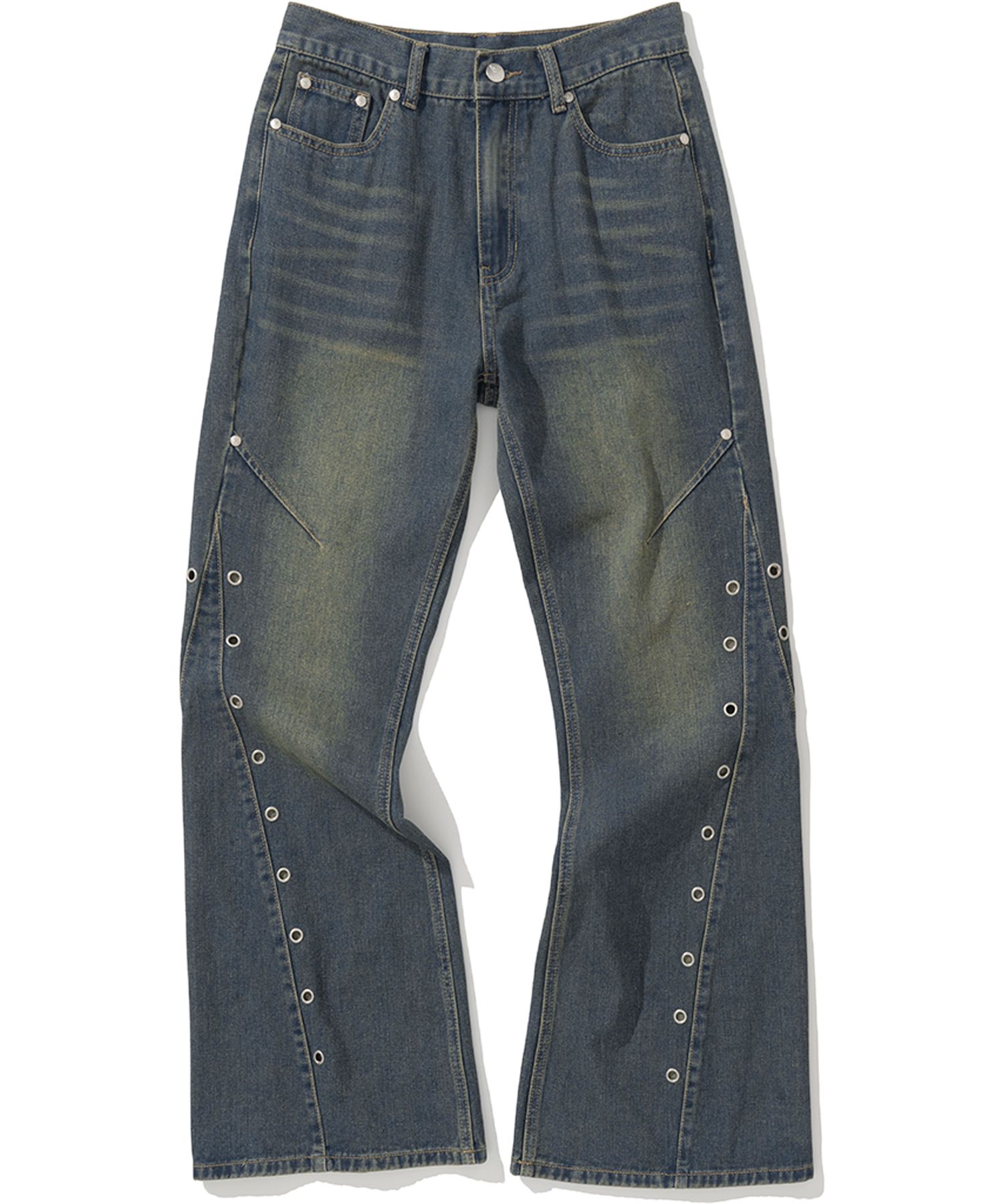 ☆NOT4NERD☆ Loose Wide Denim Pants Deep Blue PT050DB MUSINSA | NOT4NERD W Eyelet Vintage Denim Pants - Deep Blue