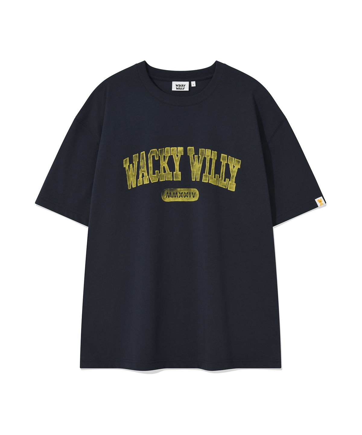 와키윌리(WACKY WILLY) 아치 타이포 반팔 티셔츠 네이비