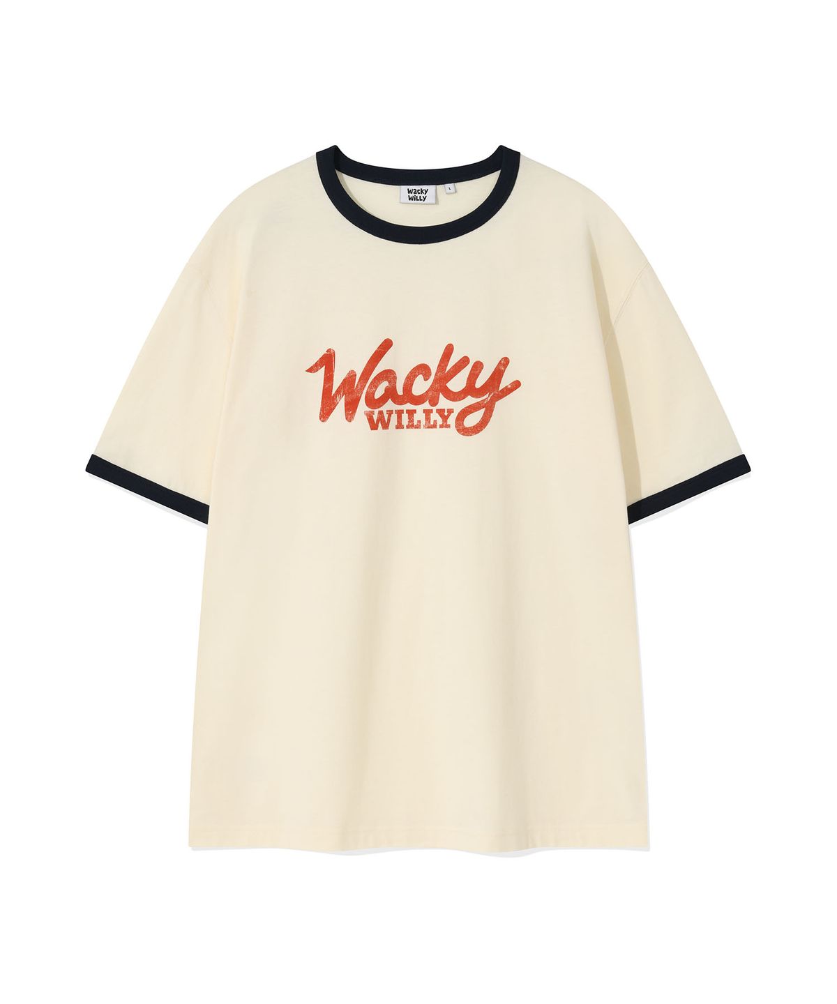 와키윌리(WACKY WILLY) 타이포 링거 반팔 티셔츠 크림