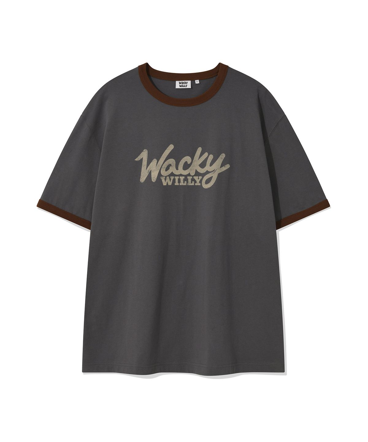 와키윌리(WACKY WILLY) 타이포 링거 반팔 티셔츠 차콜