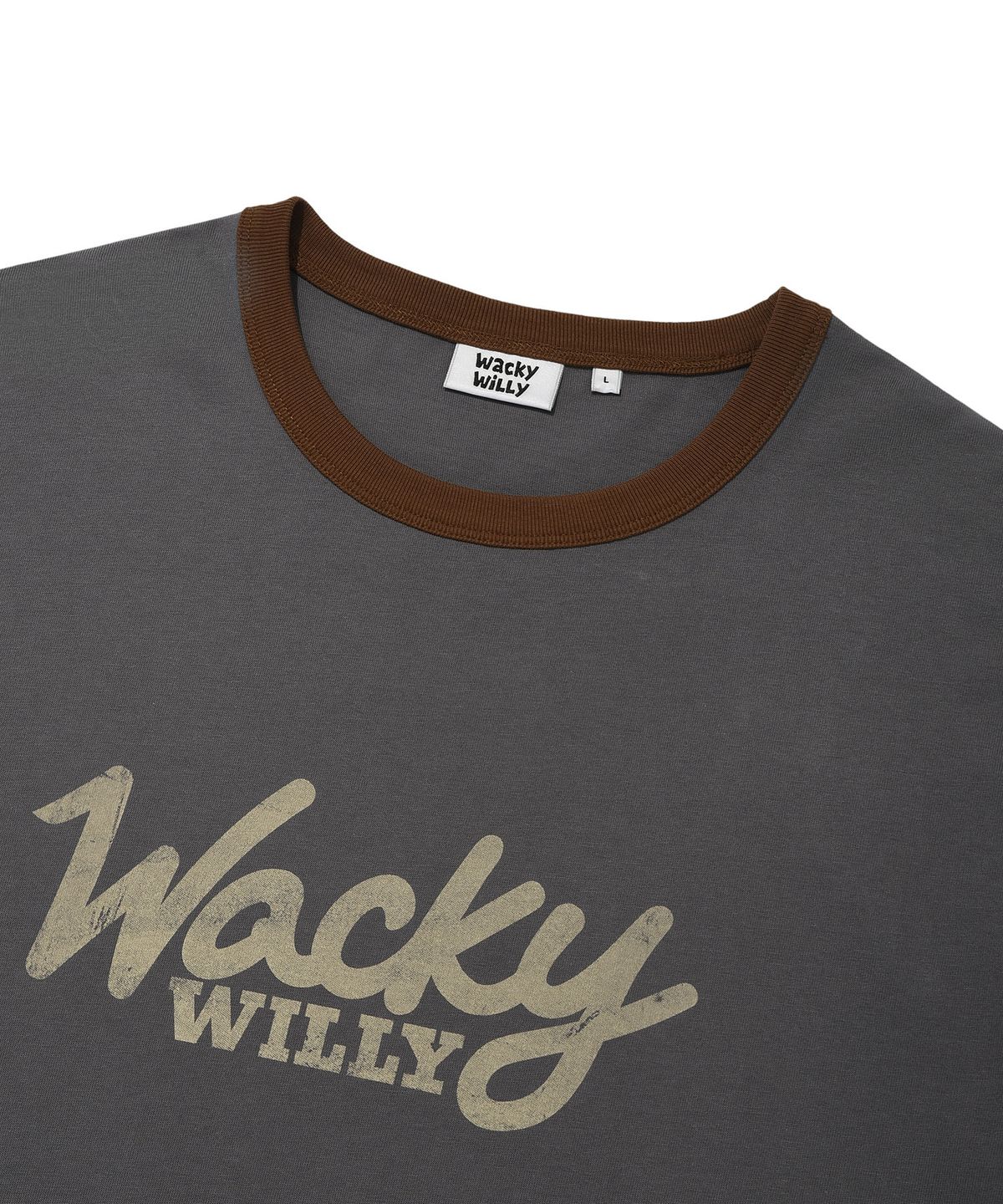와키윌리(WACKY WILLY) 타이포 링거 반팔 티셔츠 차콜