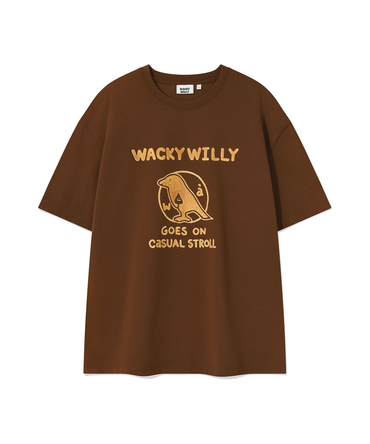 와키윌리(WACKY WILLY) 타이포 버드 그래픽 반팔 티셔츠 브라운