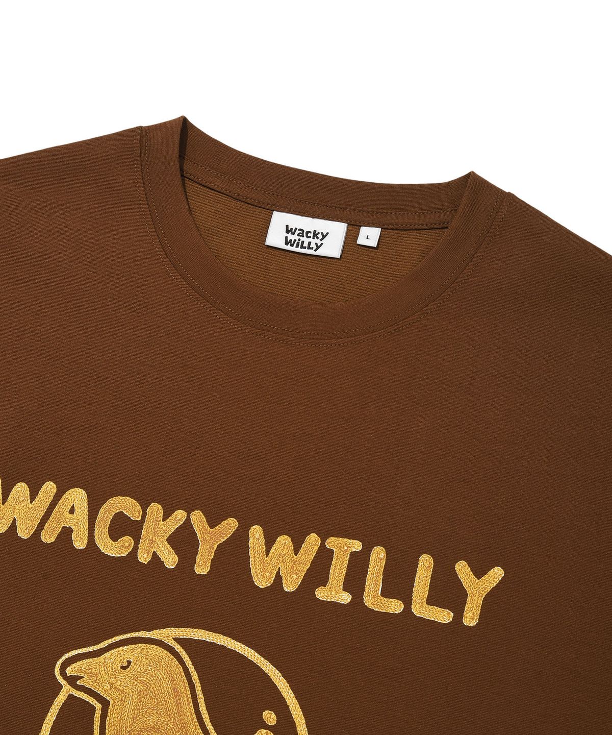 와키윌리(WACKY WILLY) 타이포 버드 그래픽 반팔 티셔츠 브라운