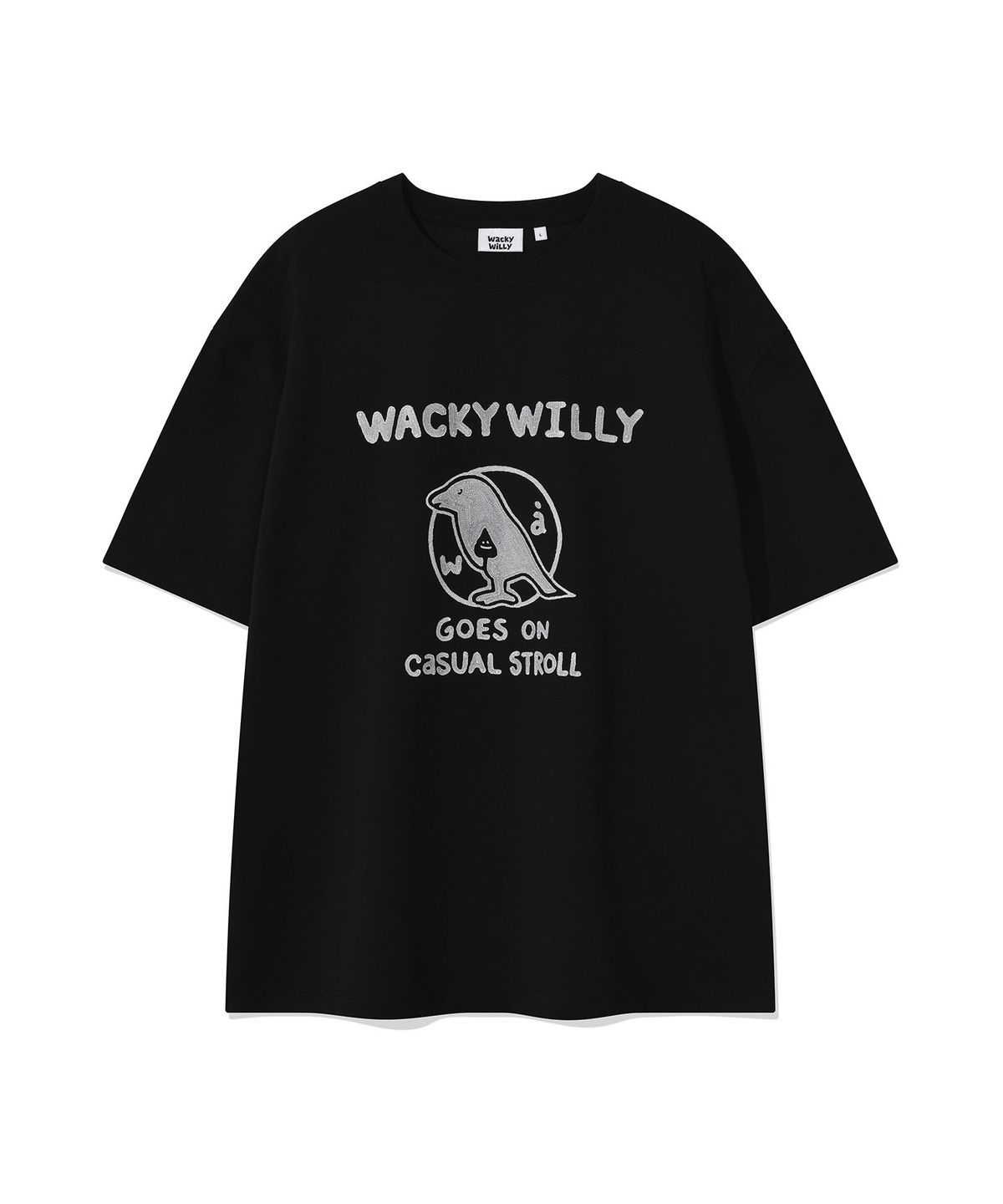 와키윌리(WACKY WILLY) 타이포 버드 그래픽 반팔 티셔츠 블랙