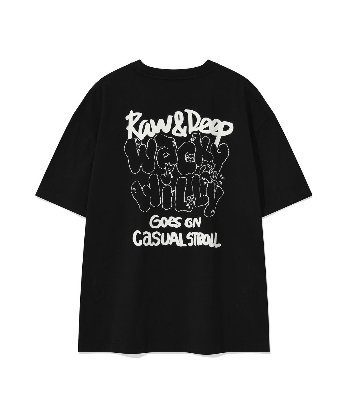 와키윌리(WACKY WILLY) 레터링 폰테 레터링 반팔 티셔츠 블랙