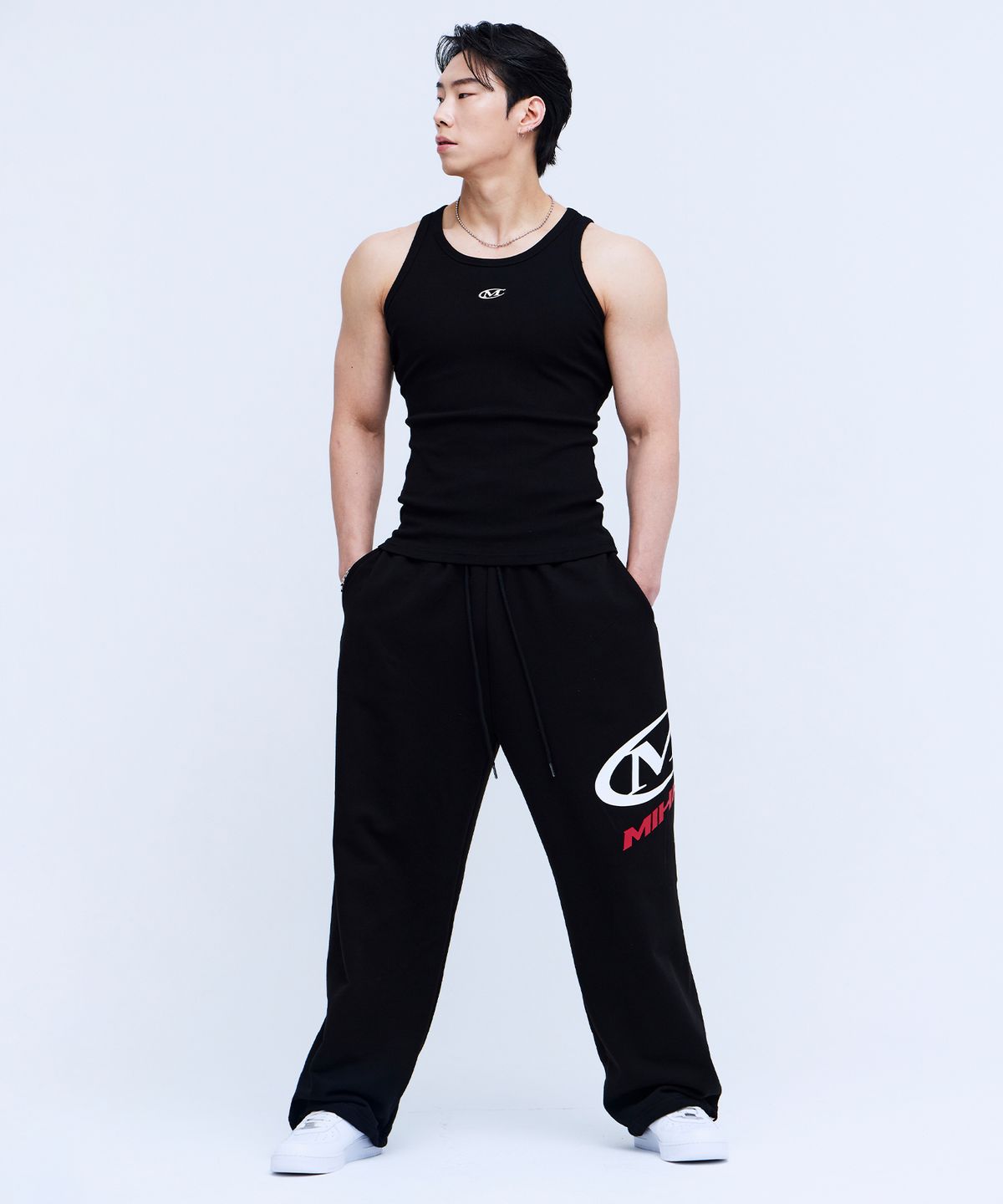 미학(MIHAK) 사이드 빅 로고 와이드 팬츠 (BLACK)