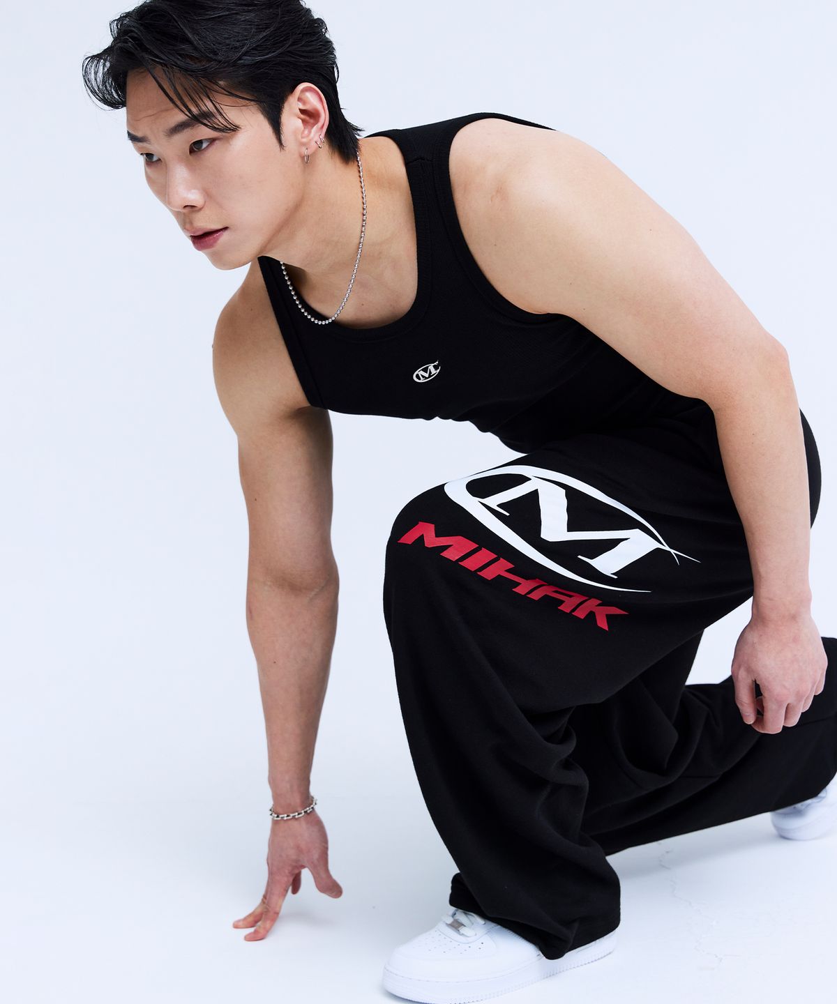 미학(MIHAK) 사이드 빅 로고 와이드 팬츠 (BLACK)