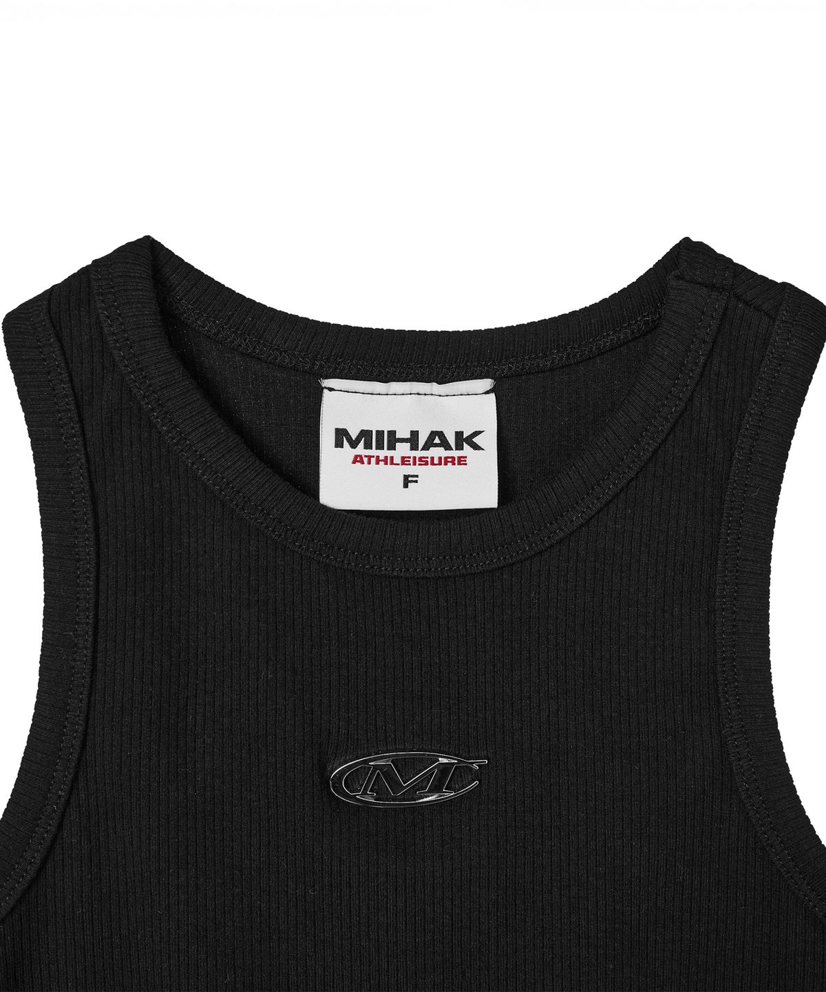 미학(MIHAK) 메탈 로고 크롭 슬리브리스 (BLACK)