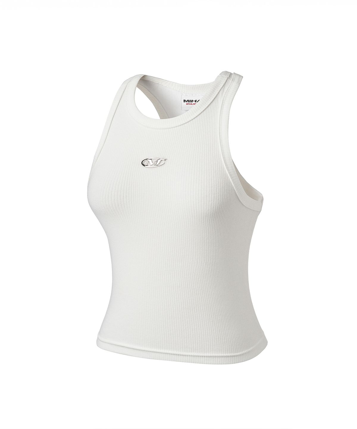 미학(MIHAK) 메탈 로고 크롭 슬리브리스 (WHITE)