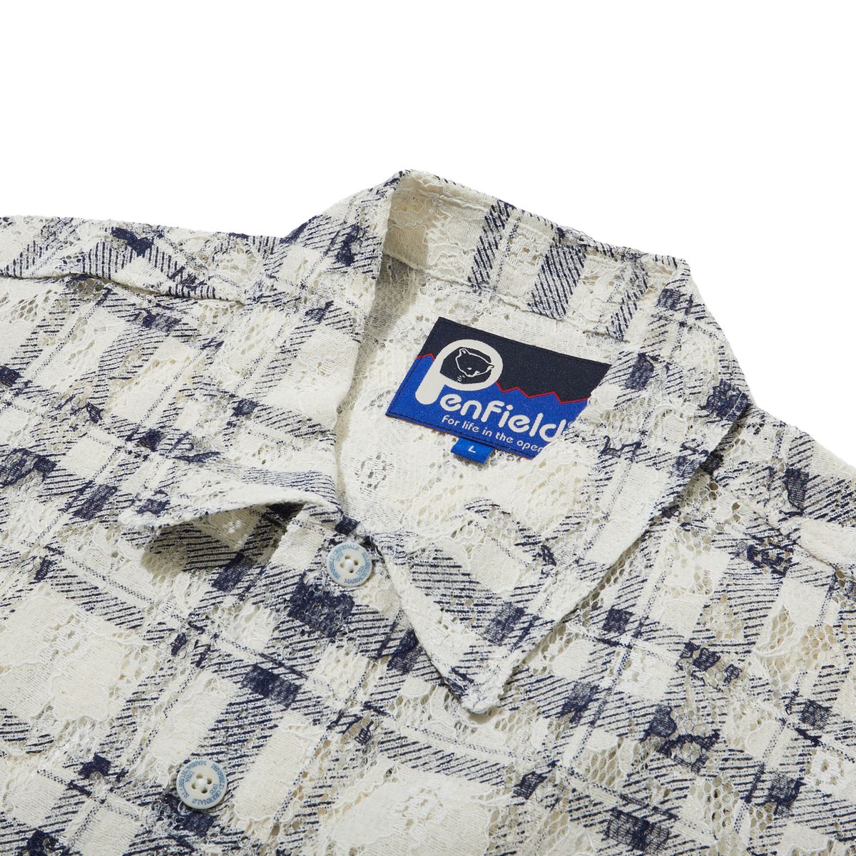 펜필드(PENFIELD) 플레이드 썸머 크로쉐 하프셔츠 아이보리_FR2WR16U