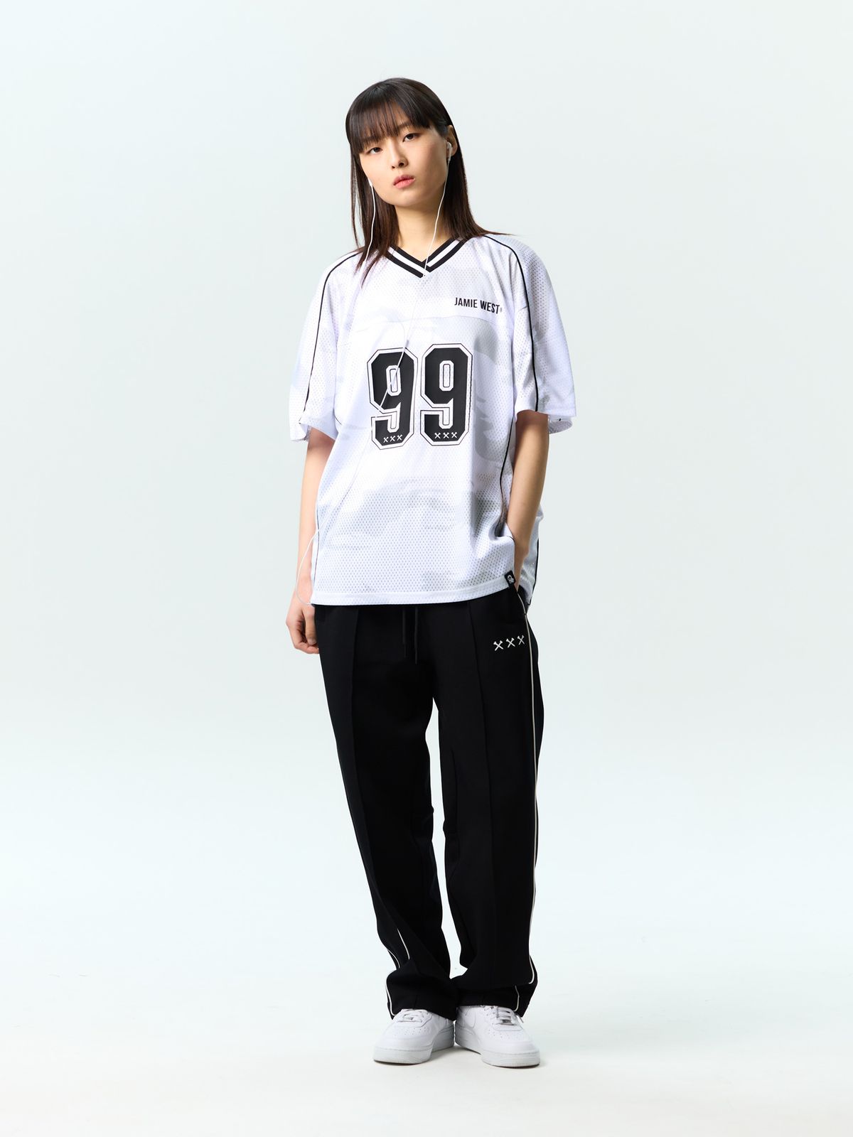 제이미웨스트(JAMIE WEST) NO.99 V넥 매쉬 카모 티셔츠 (화이트)