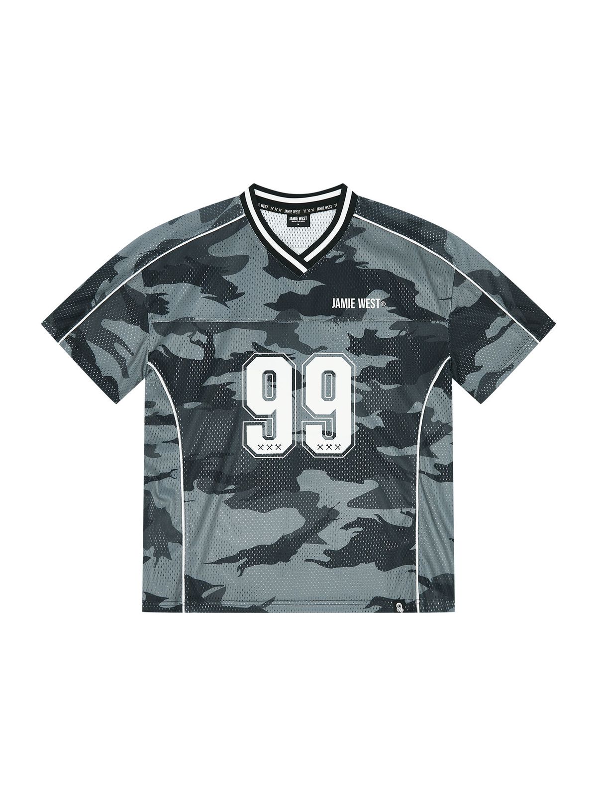 제이미웨스트(JAMIE WEST) NO.99 V넥 매쉬 카모 티셔츠 (블랙)