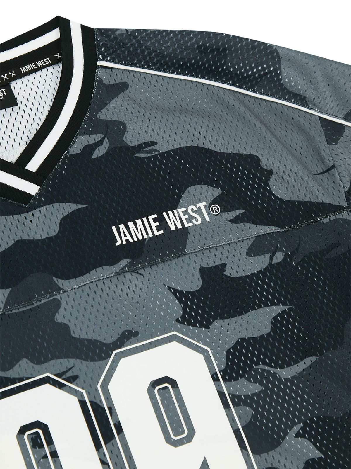 제이미웨스트(JAMIE WEST) NO.99 V넥 매쉬 카모 티셔츠 (블랙)