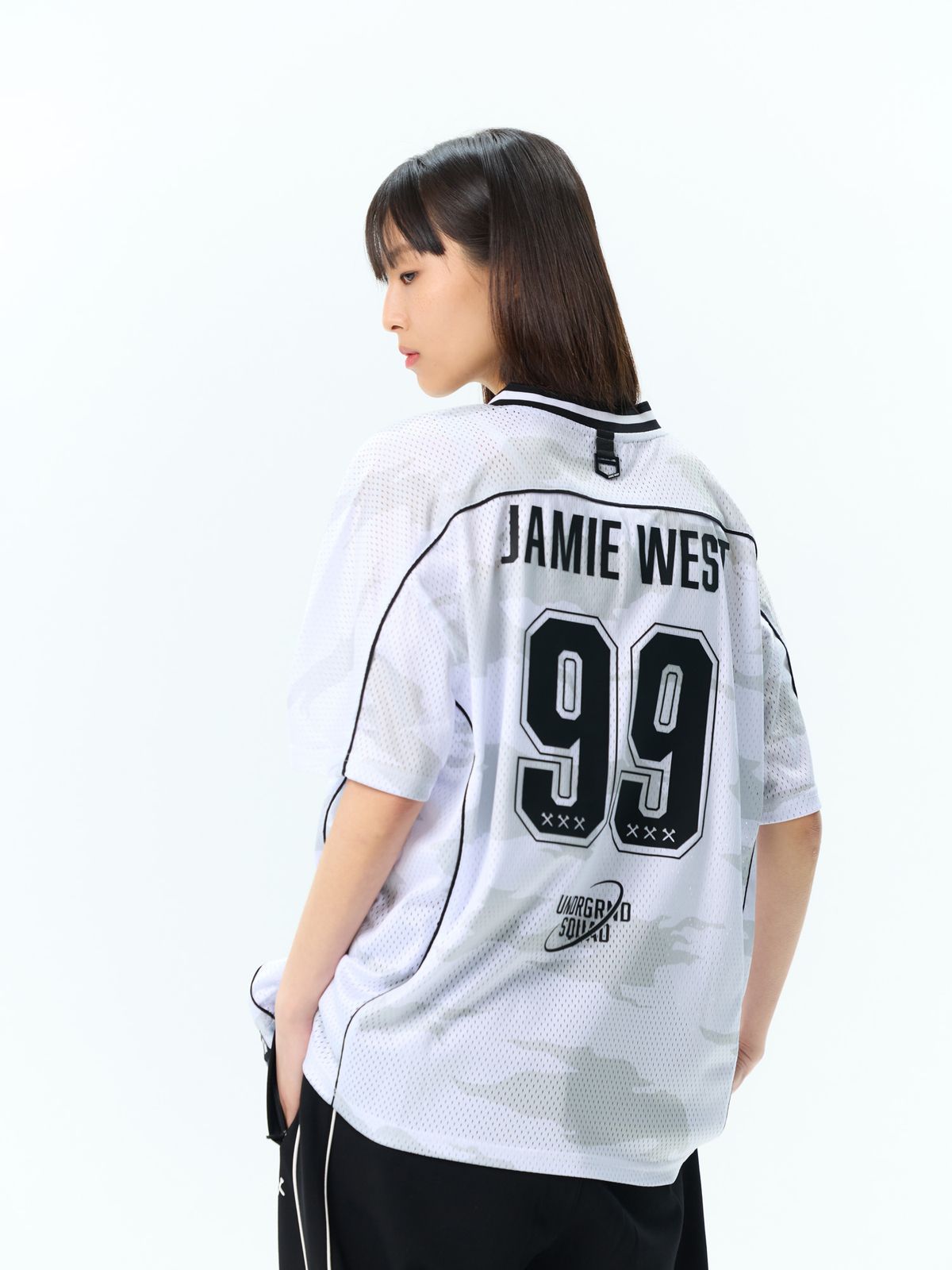 제이미웨스트(JAMIE WEST) NO.99 V넥 매쉬 카모 티셔츠 (블랙)