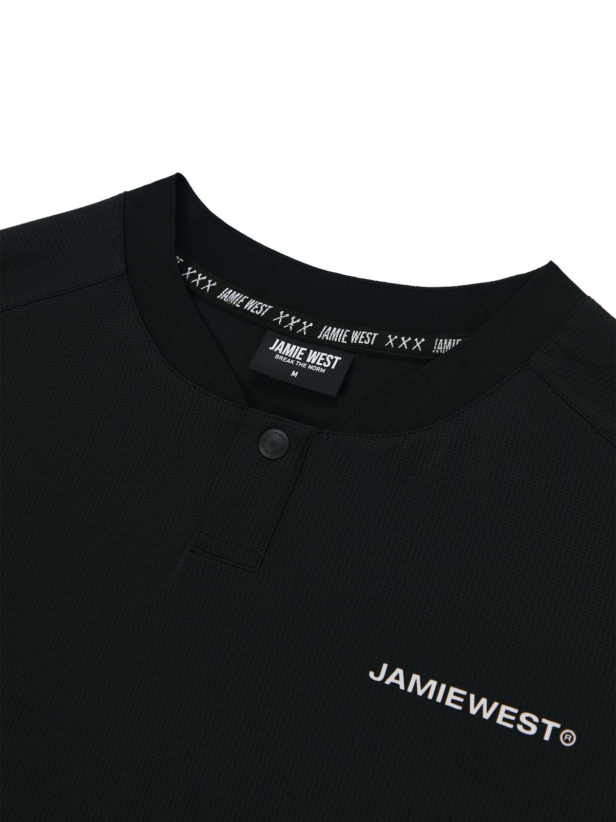 제이미웨스트(JAMIE WEST) JW 로고 퍼포먼스 헨리넥 카라티셔츠 (블랙)
