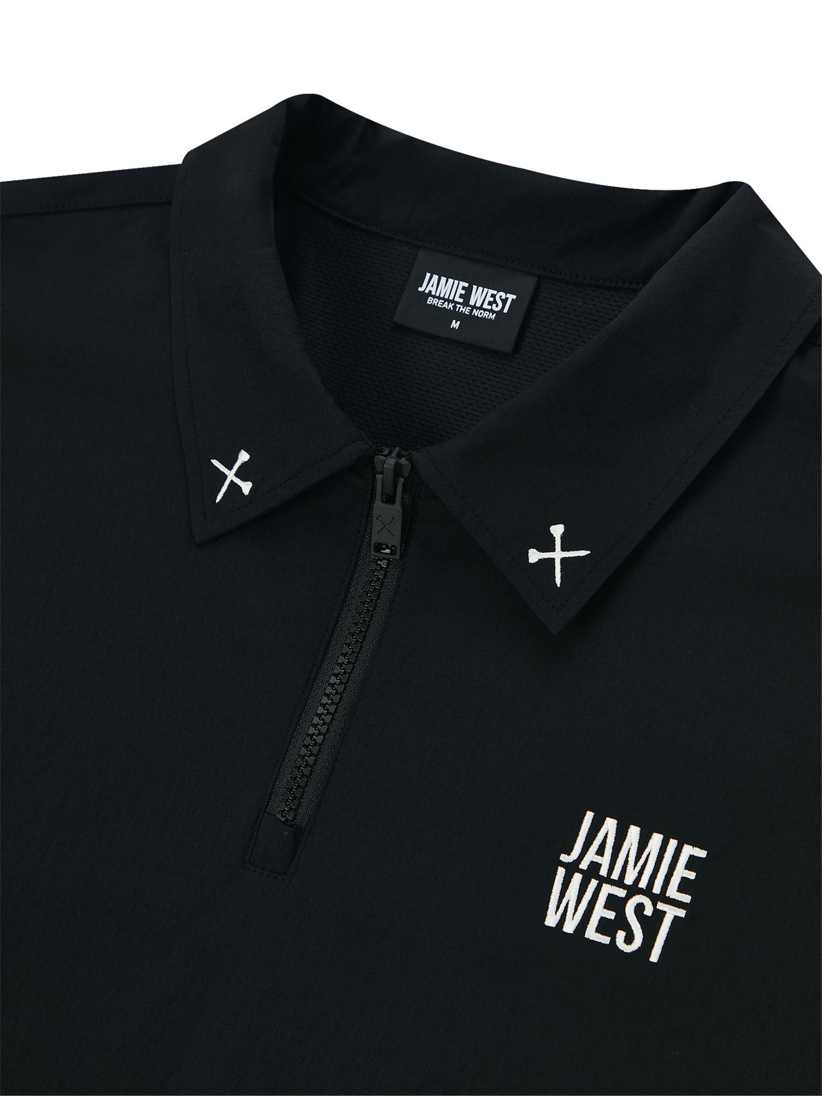 제이미웨스트(JAMIE WEST) 나일론 하프집업 벤틸 카라티셔츠 (블랙)