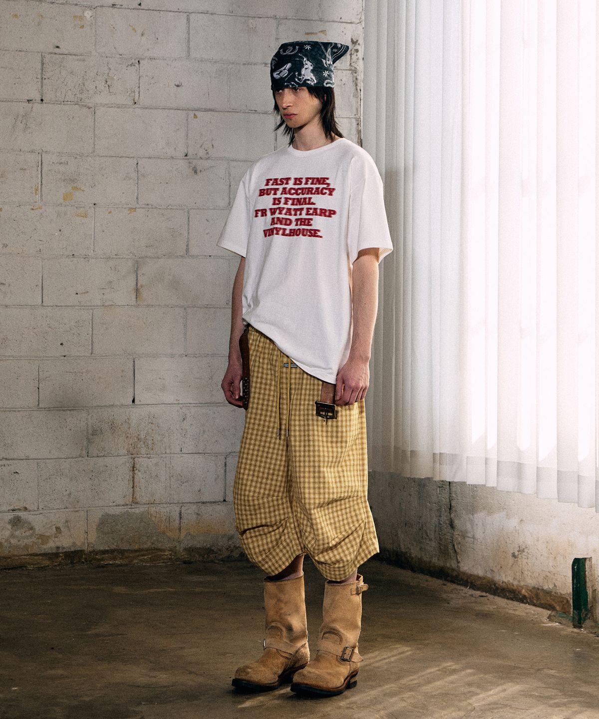 더바이닐하우스(THEVINYLHOUSE) THREE-QUARTER CHECK PANTS YELLOW