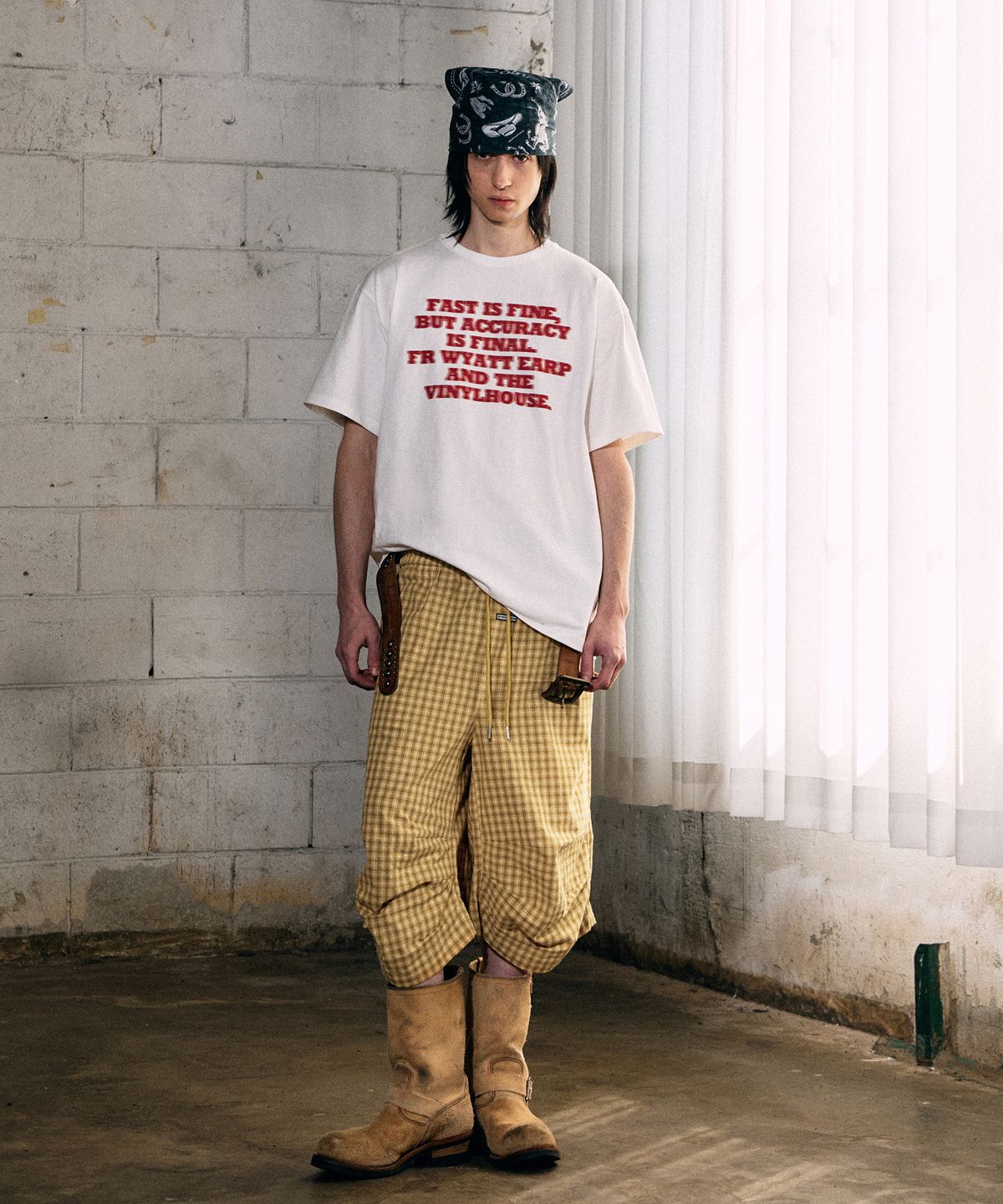 더바이닐하우스(THEVINYLHOUSE) THREE-QUARTER CHECK PANTS YELLOW