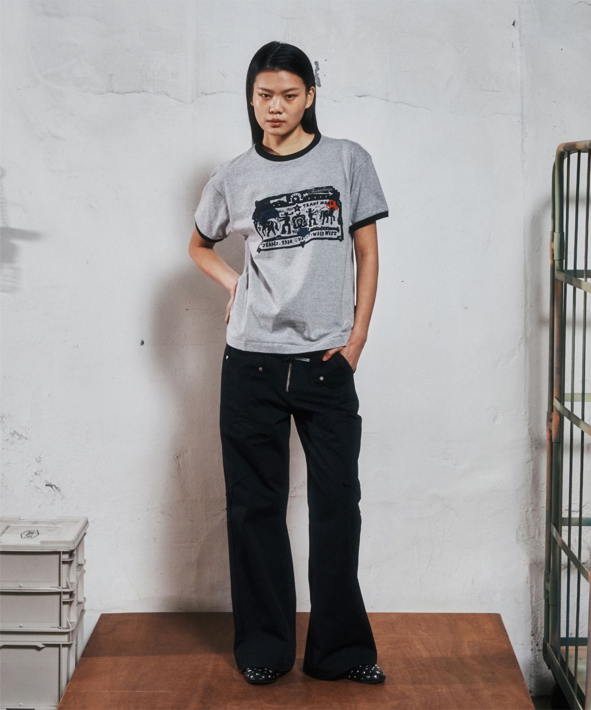 더바이닐하우스(THEVINYLHOUSE) COWBOY PICTOGRAM RINGER TEE GREY