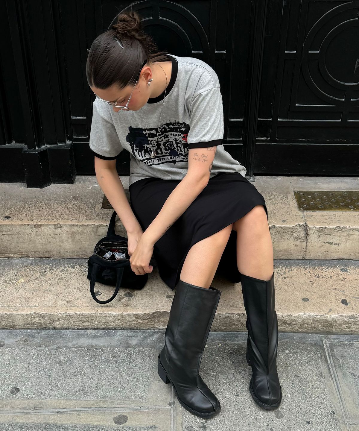 더바이닐하우스(THEVINYLHOUSE) COWBOY PICTOGRAM RINGER TEE GREY