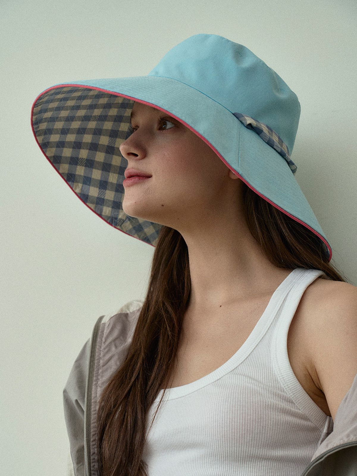 메르헨(MERCHEN) [양면] Check over-fit strap bucket hat_5color