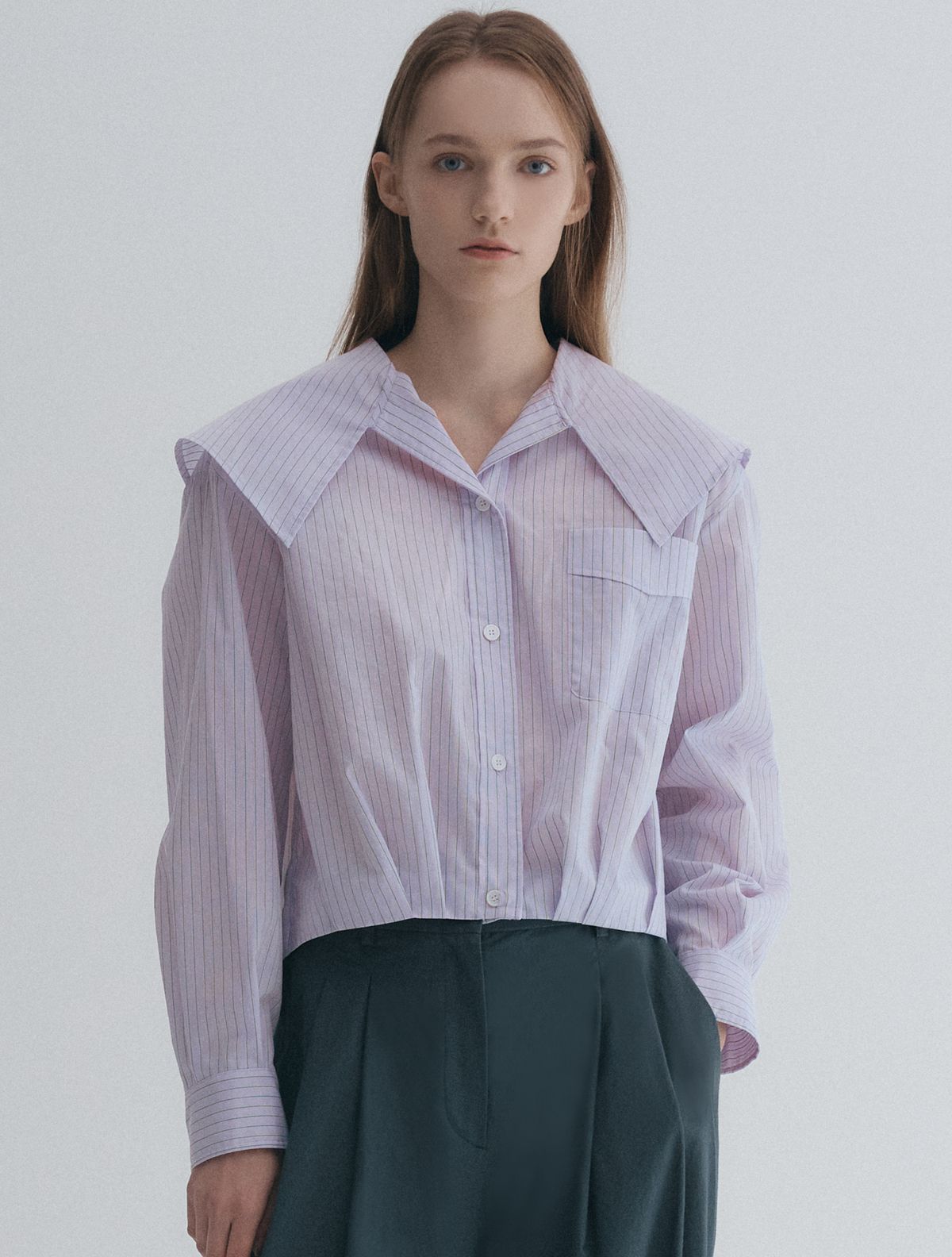 그레이데시온(GRAYDATION) 와이드 카라 블루종 셔츠 LILAC