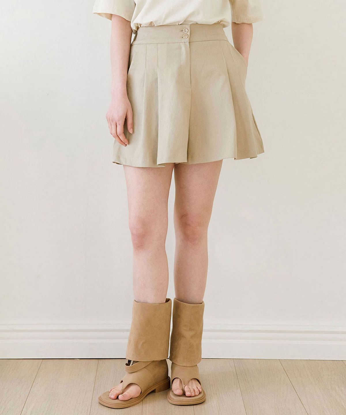 슬로우롤리(SLOWLOLLI) Two-button pintuck pants_3 Colors