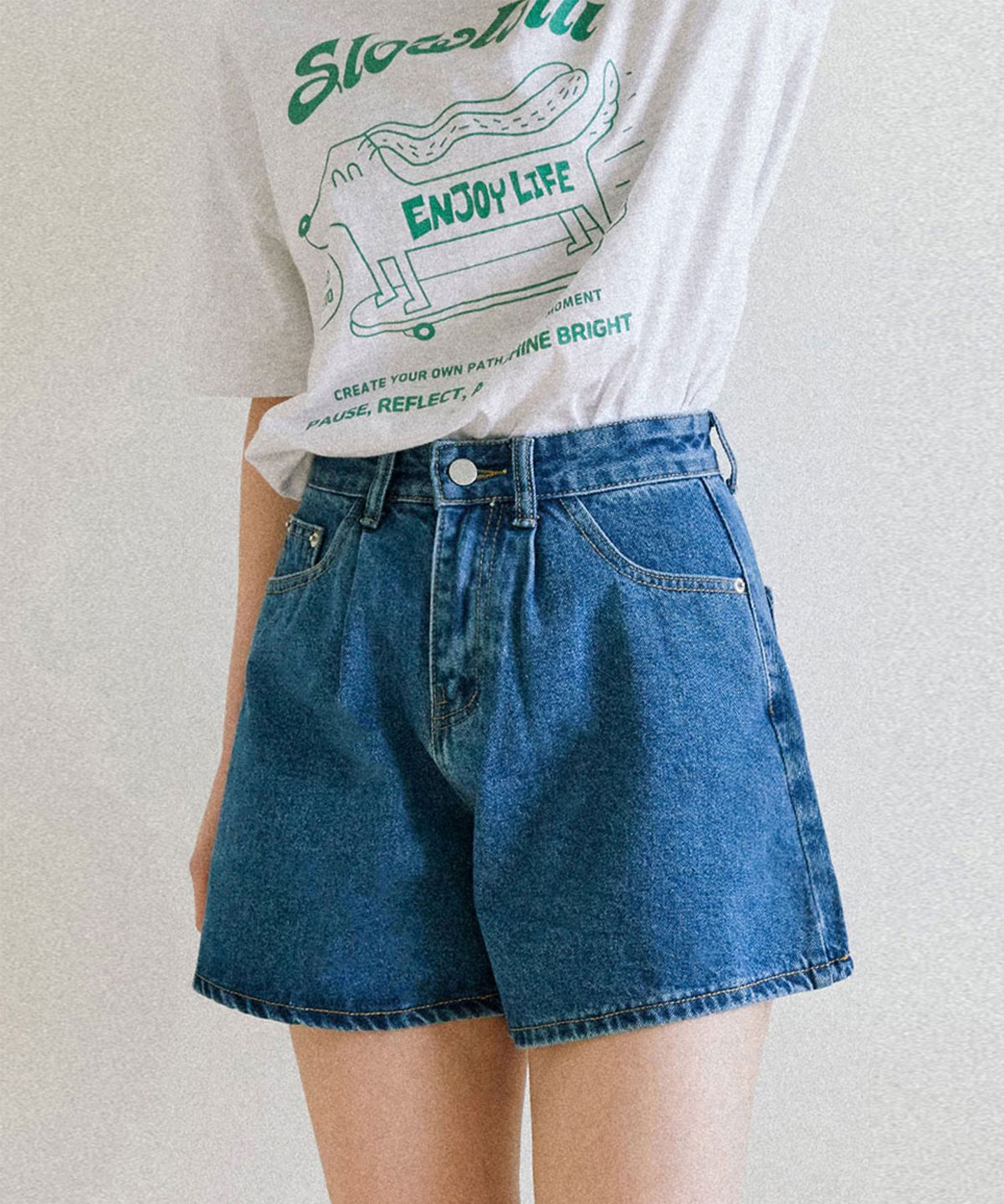 슬로우롤리(SLOWLOLLI) Flare denim short pants_4 Colors