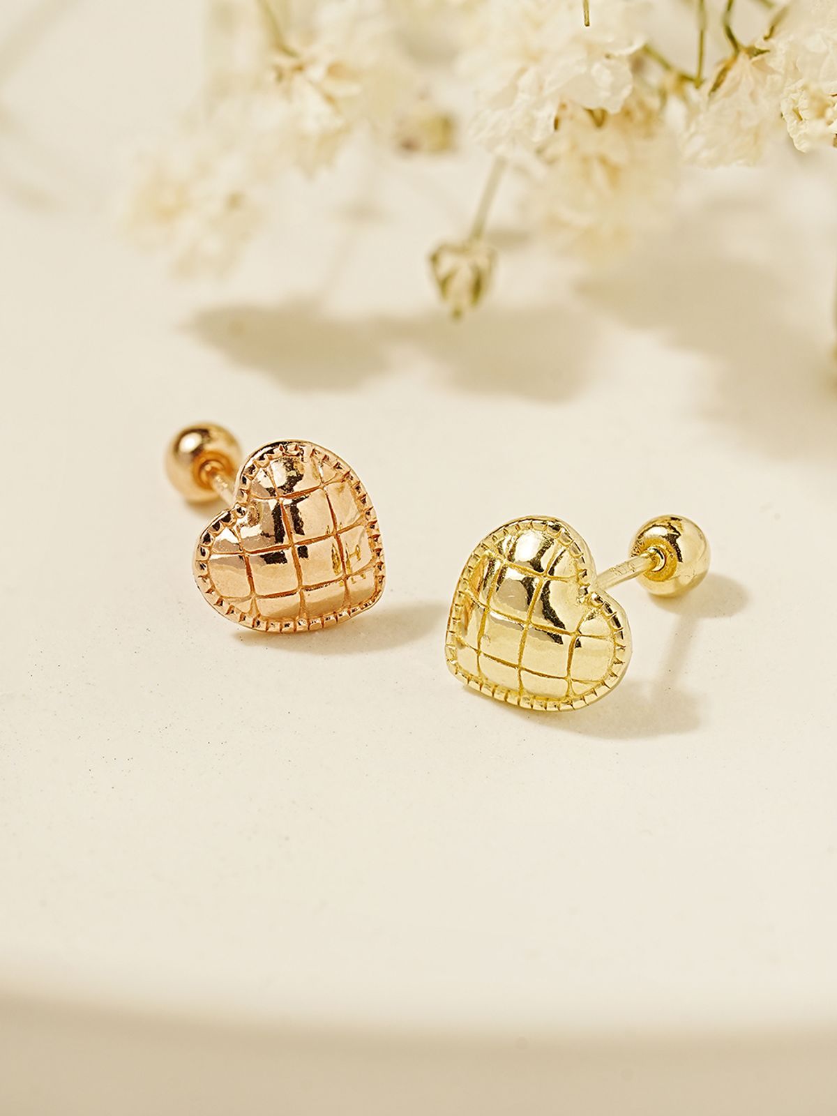 미니멀피어싱(MINIMALPIERCING) 14K 퀄팅 소보로 하트 피어싱 귀걸이