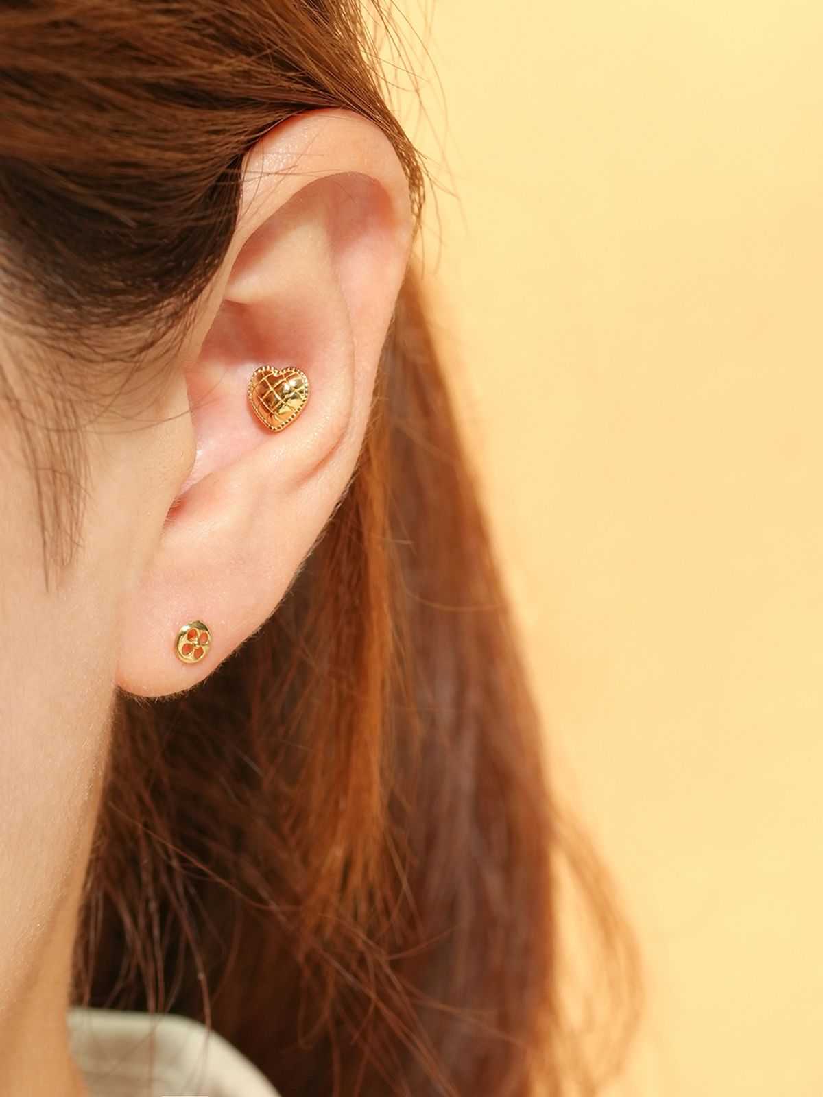 미니멀피어싱(MINIMALPIERCING) 14K 퀄팅 소보로 하트 피어싱 귀걸이