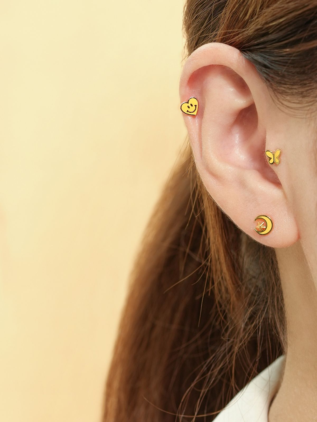 미니멀피어싱(MINIMALPIERCING) 14K 에나멜 하트 스마일 피어싱 귀걸이