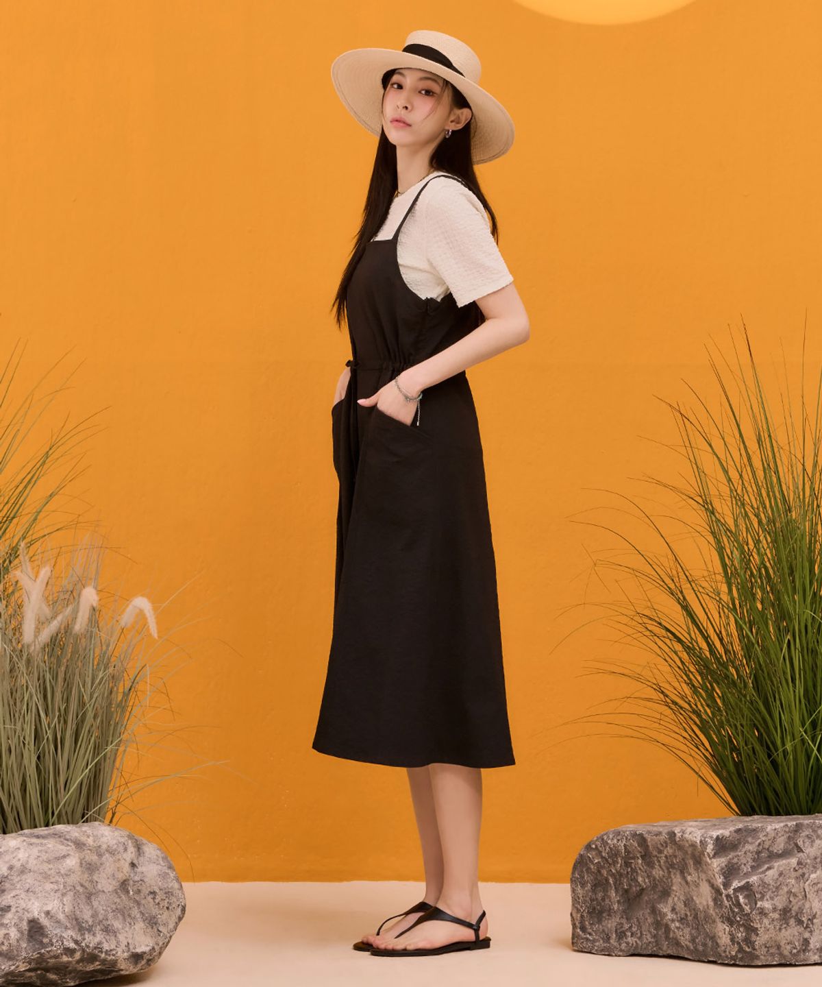 체이스컬트(CHASECULT) 여성 크링클 뷔스티에 원피스-블랙