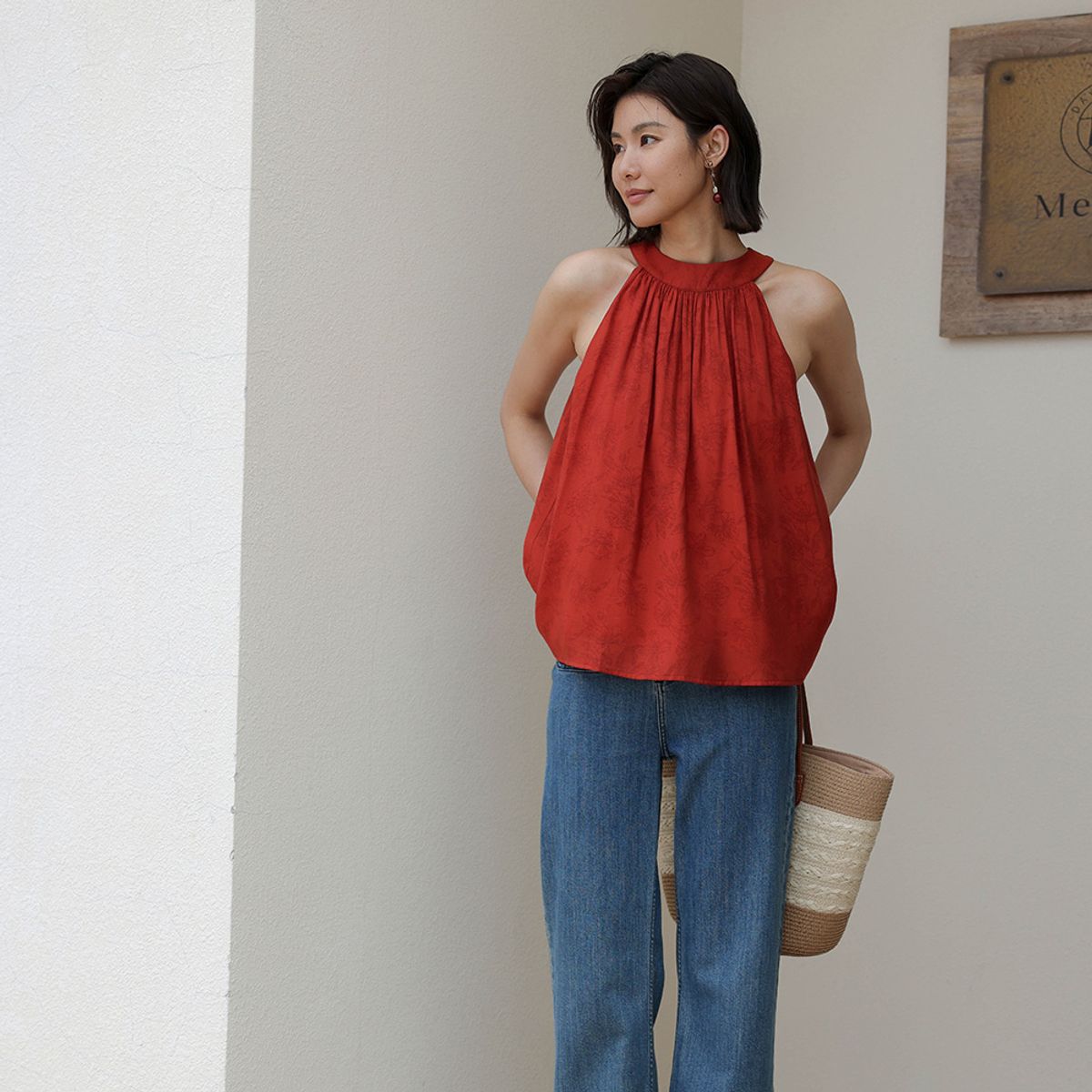 랭썬(LANGSON) LS_Red halterneck vest top