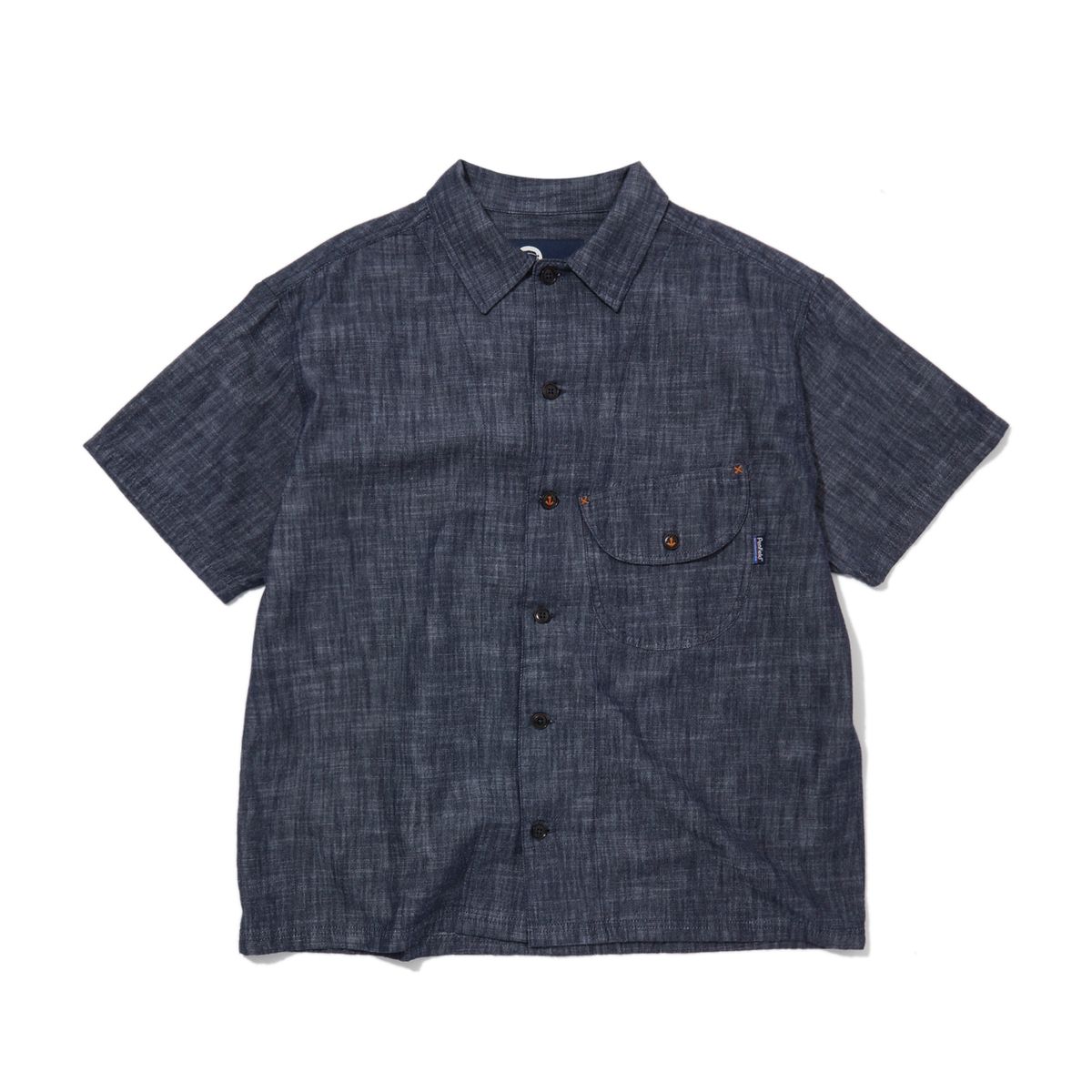 펜필드(PENFIELD) 워시드 슬럽 데님 오픈 카라 셔츠_FR2WR10U