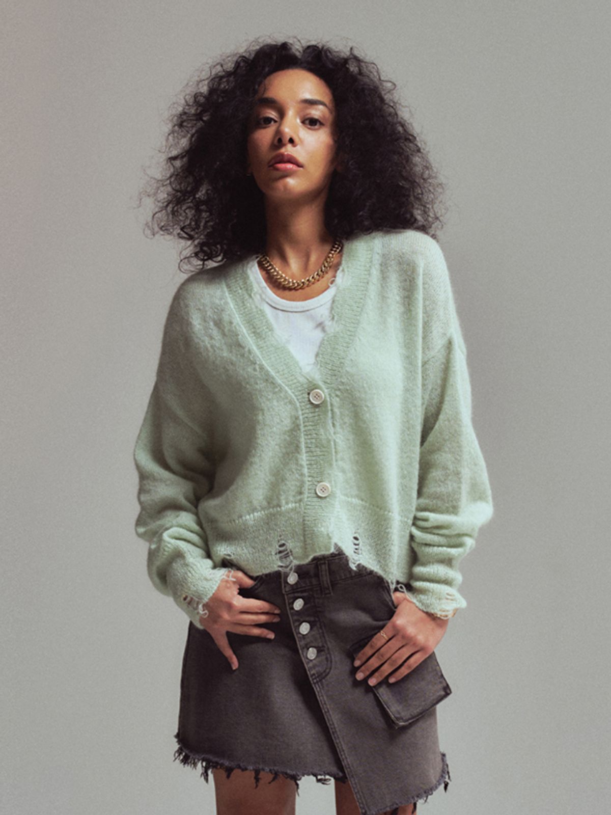 에르에르(ERER) Grinder Cropped cardigan Mint