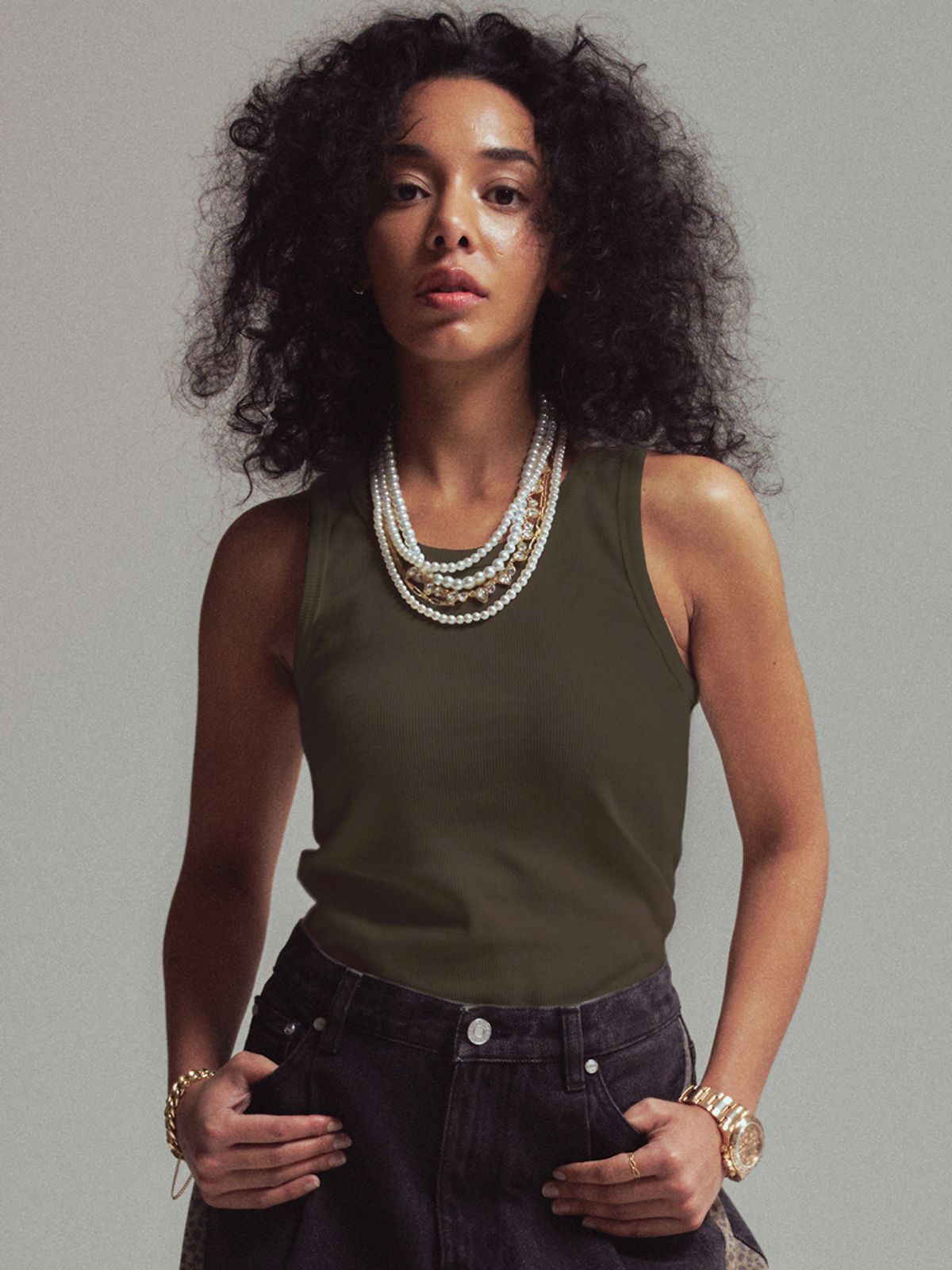 에르에르(ERER) ERER logo ribbed tank top Khaki