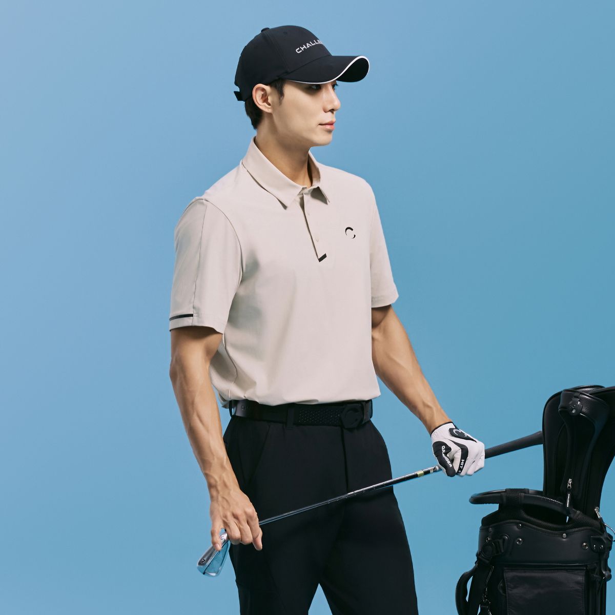 챌린저(CHALLENGER) 남성 트리코트 절개라인 카라 반팔 티셔츠 카키베이지