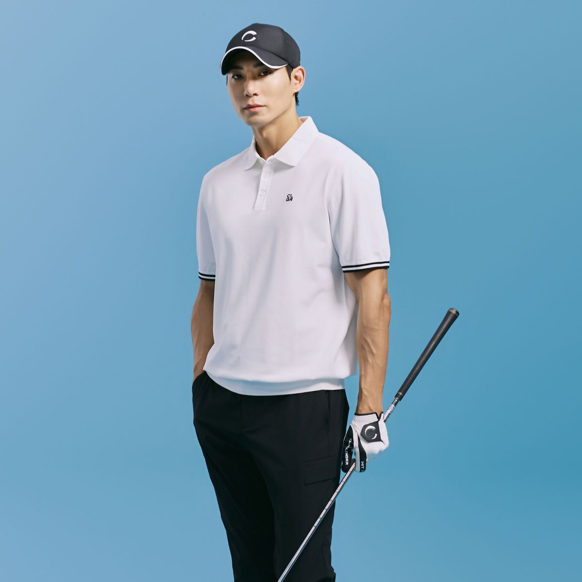 챌린저(CHALLENGER) 남성 에센셜 레이온 블렌드 버튼다운 카라 반팔 니트 화이트