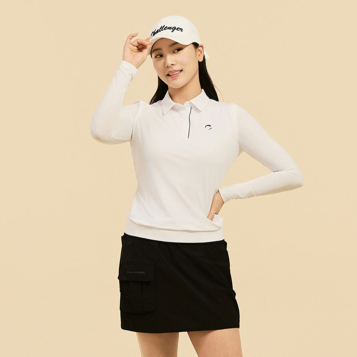 챌린저(CHALLENGER) 여성 냉감소매 카라 긴팔 썬가드 티셔츠 화이트